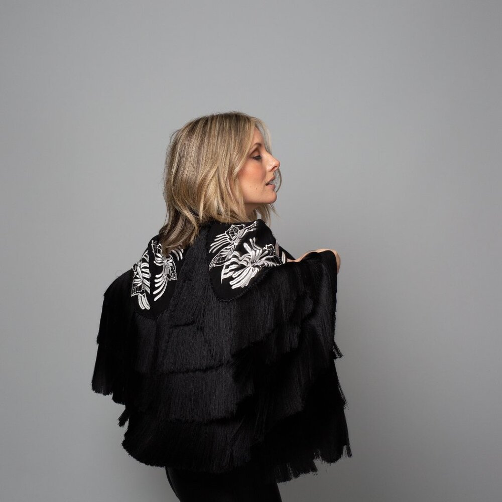 Free People Black Fringe Cape – XS